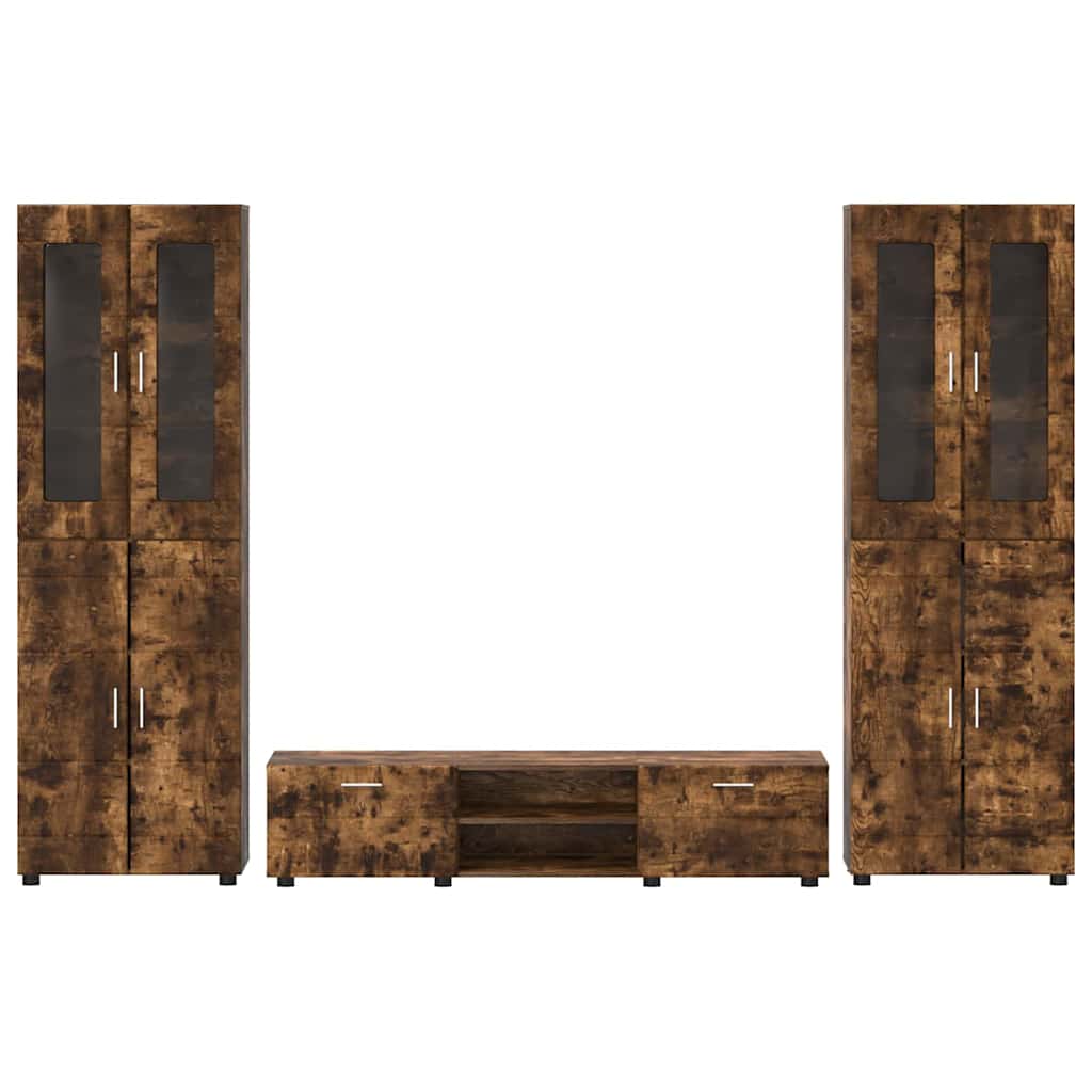 TV Cabinet Set FLORIN 3 pcs Smoked Oak Engineered Wood