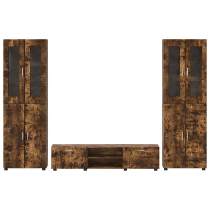 TV Cabinet Set FLORIN 3 pcs Smoked Oak Engineered Wood
