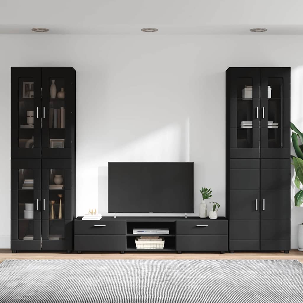 TV Cabinet Set with Drawer FLORIN 3 pcs Black Engineered Wood