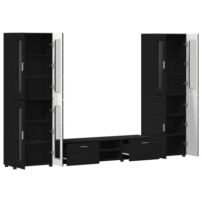 TV Cabinet Set with Drawer FLORIN 3 pcs Black Engineered Wood