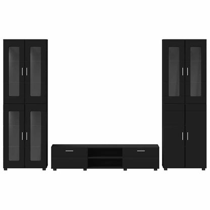 TV Cabinet Set with Drawer FLORIN 3 pcs Black Engineered Wood
