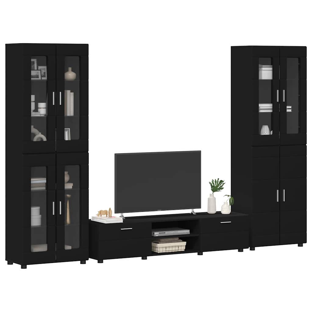 TV Cabinet Set with Drawer FLORIN 3 pcs Black Engineered Wood