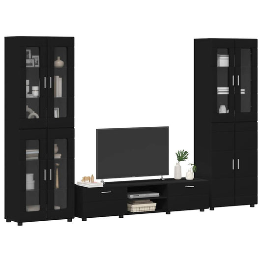 TV Cabinet Set with Drawer FLORIN 3 pcs Black Engineered Wood