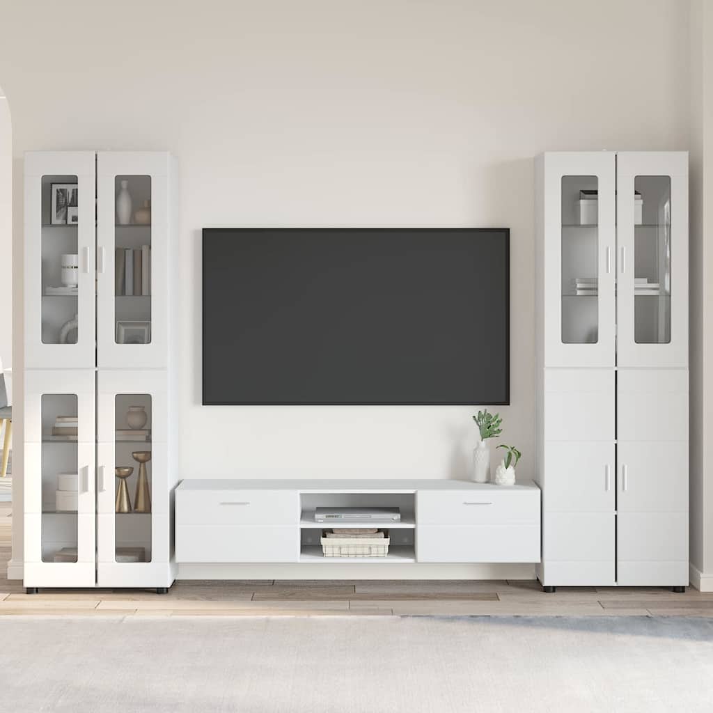TV Cabinet Set FLORIN 3 pcs High Gloss White Engineered Wood