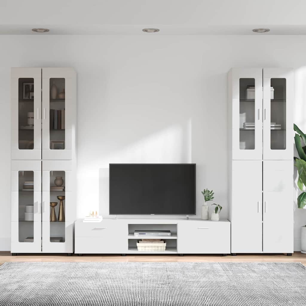 TV Cabinet Set FLORIN 3 pcs High Gloss White Engineered Wood