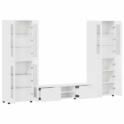 TV Cabinet Set FLORIN 3 pcs High Gloss White Engineered Wood