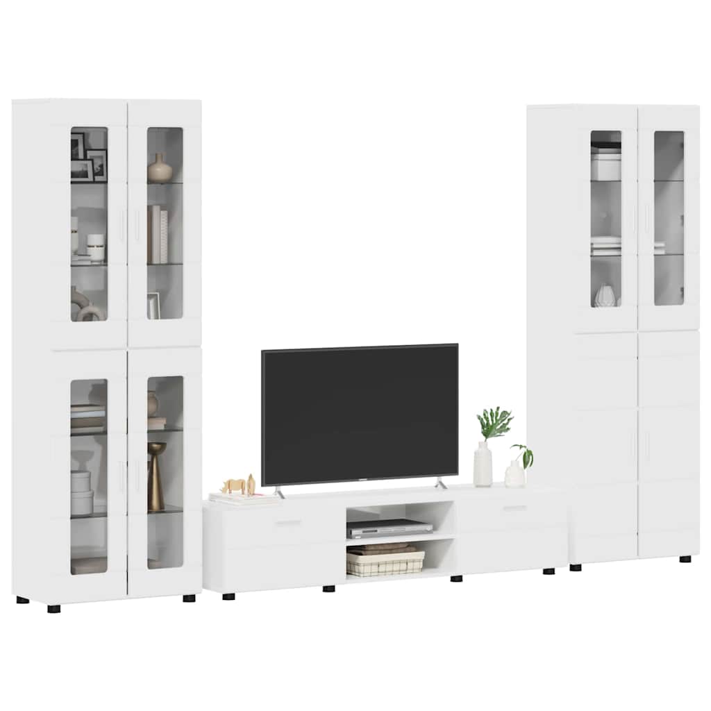 TV Cabinet Set FLORIN 3 pcs High Gloss White Engineered Wood