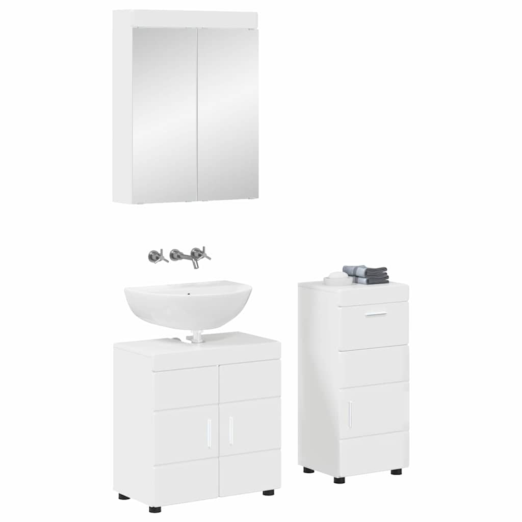 Bathroom Furniture Set TULUM 3 pcs High Gloss White