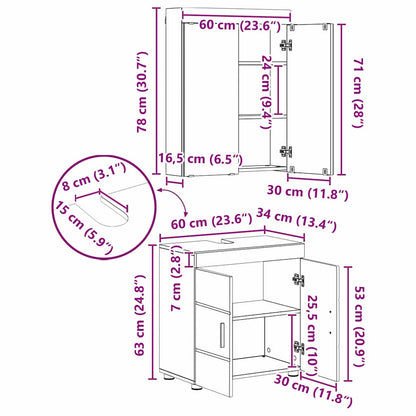 Bathroom Furniture Set TULUM 3 pcs White 60 x 34 x 63 cm
