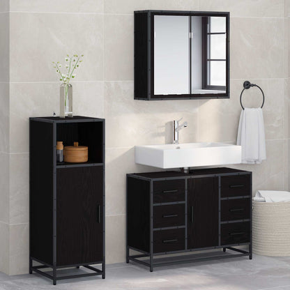 Bathroom Furniture Set 3 pcs Black Oak Engineered Wood