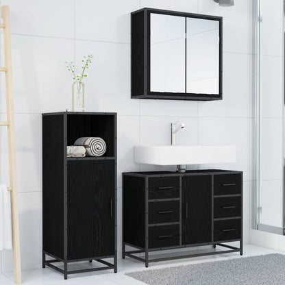 Bathroom Furniture Set 3 pcs Black Oak Engineered Wood