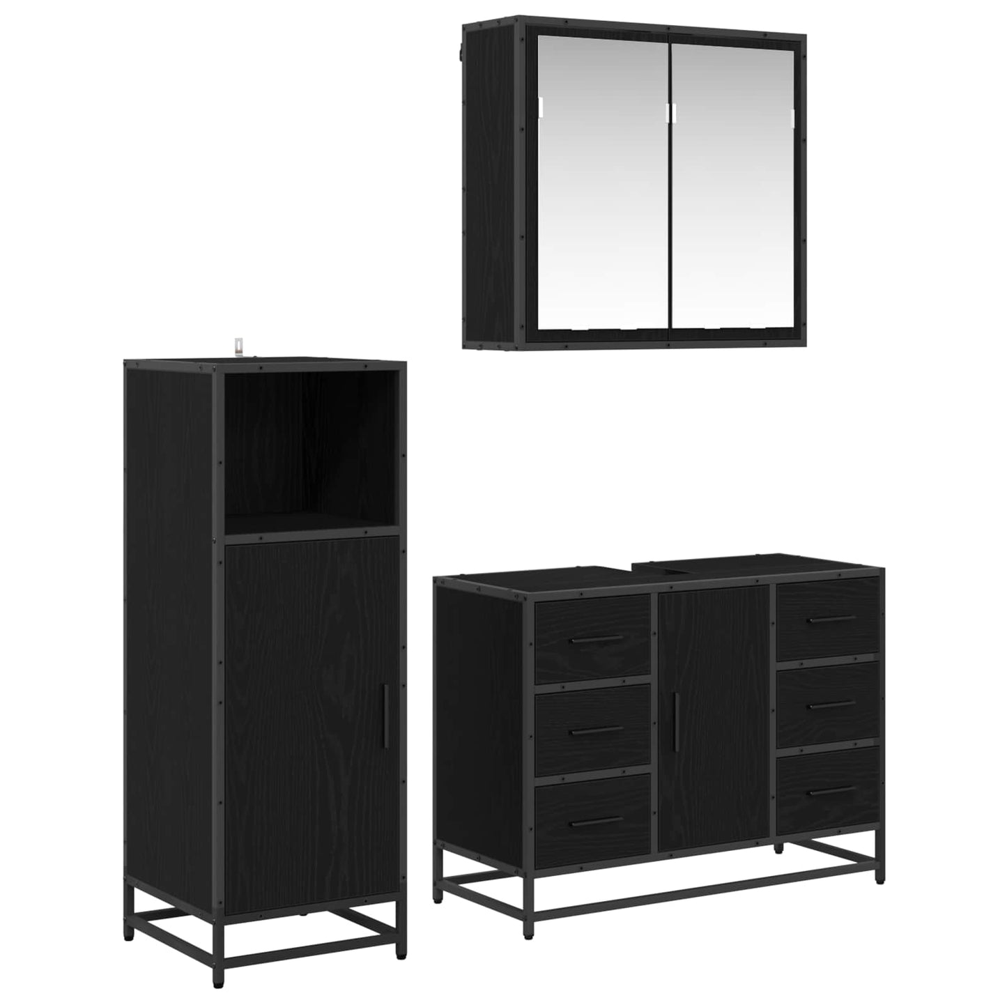 Bathroom Furniture Set 3 pcs Black Oak Engineered Wood