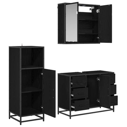 Bathroom Furniture Set 3 pcs Black Oak Engineered Wood