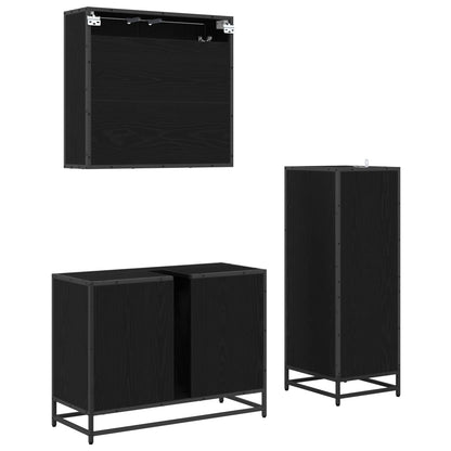 Bathroom Furniture Set 3 pcs Black Oak Engineered Wood