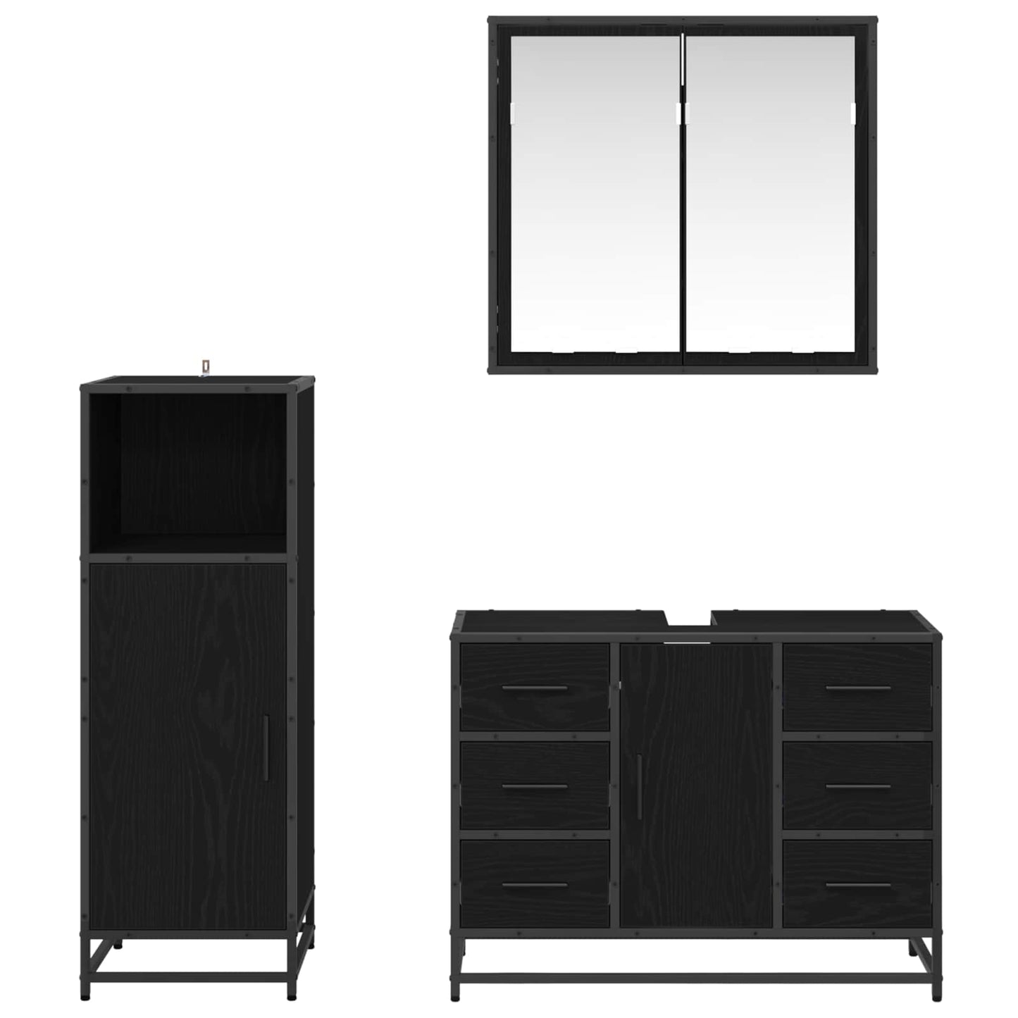 Bathroom Furniture Set 3 pcs Black Oak Engineered Wood