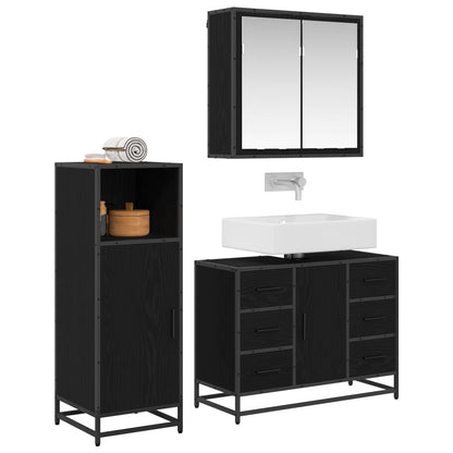 Bathroom Furniture Set 3 pcs Black Oak Engineered Wood