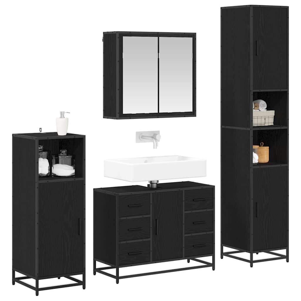 Bathroom Furniture Set 4 pcs Black Oak Engineered Wood