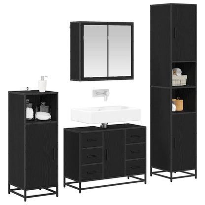Bathroom Furniture Set 4 pcs Black Oak Engineered Wood