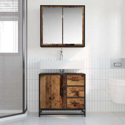 Bathroom Furniture Set with Door 2 pcs Old Wood Engineered Wood