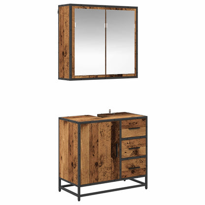 Bathroom Furniture Set with Door 2 pcs Old Wood Engineered Wood