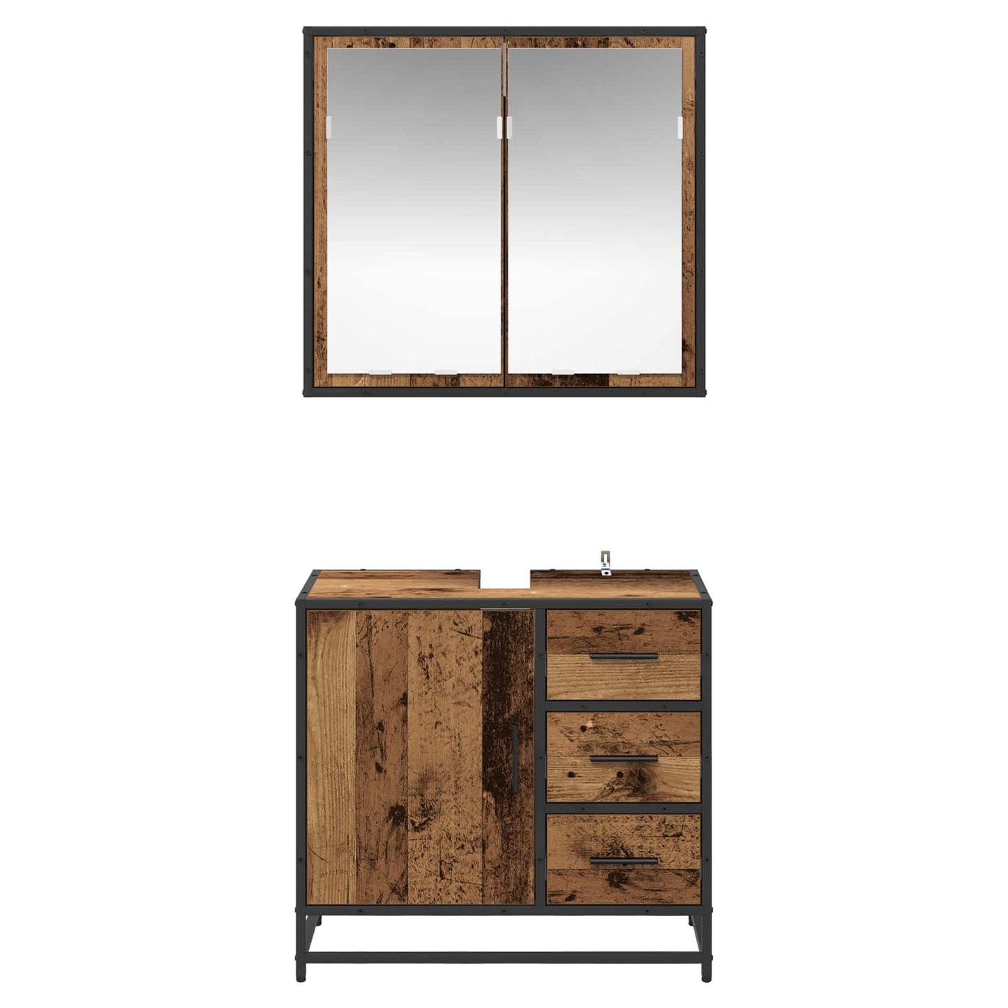 Bathroom Furniture Set with Door 2 pcs Old Wood Engineered Wood
