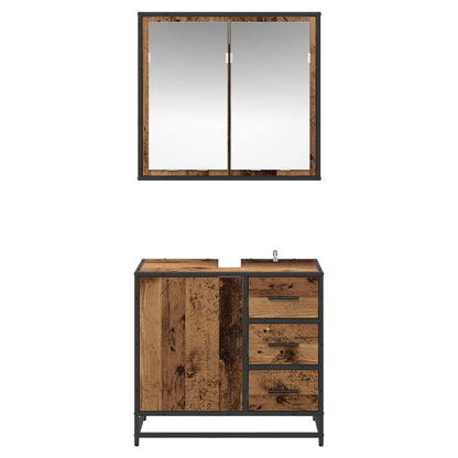 Bathroom Furniture Set with Door 2 pcs Old Wood Engineered Wood