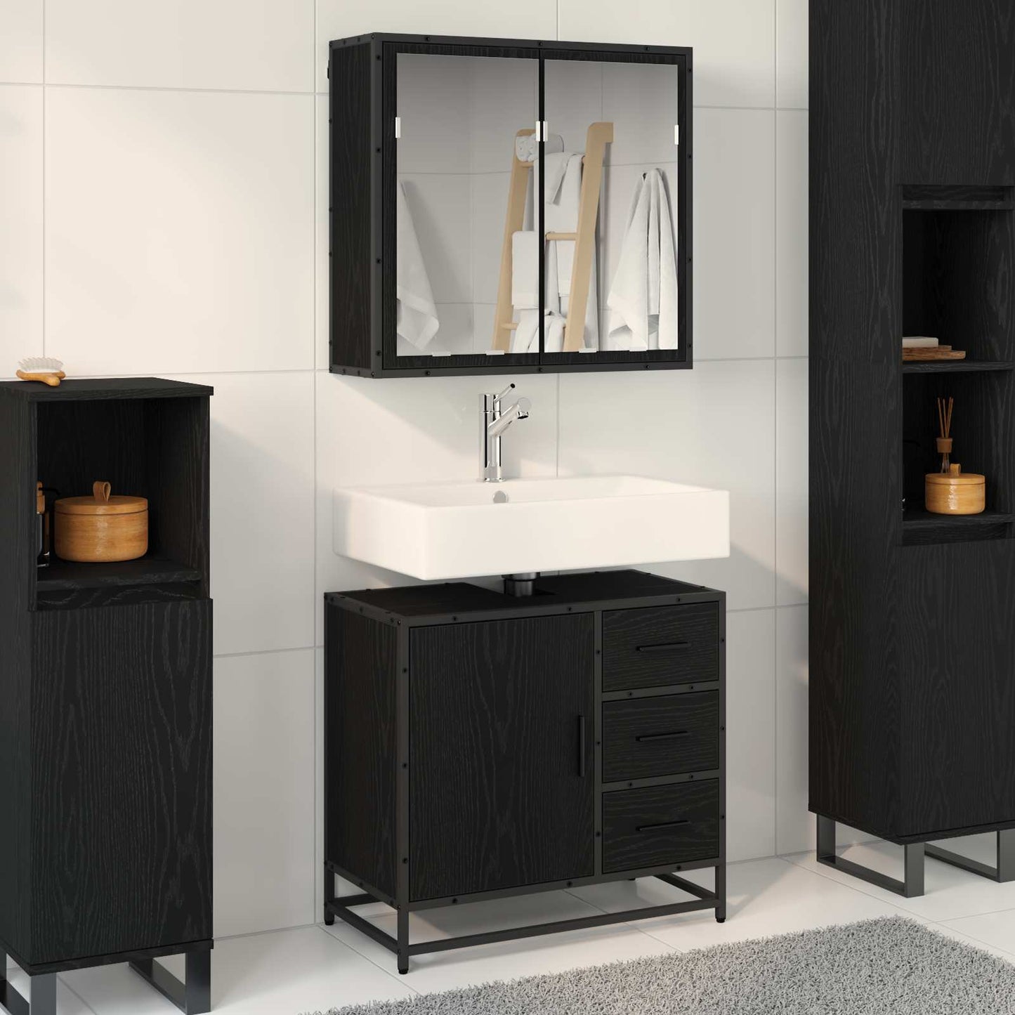Bathroom Furniture Set 2 pcs Black oak Engineered wood