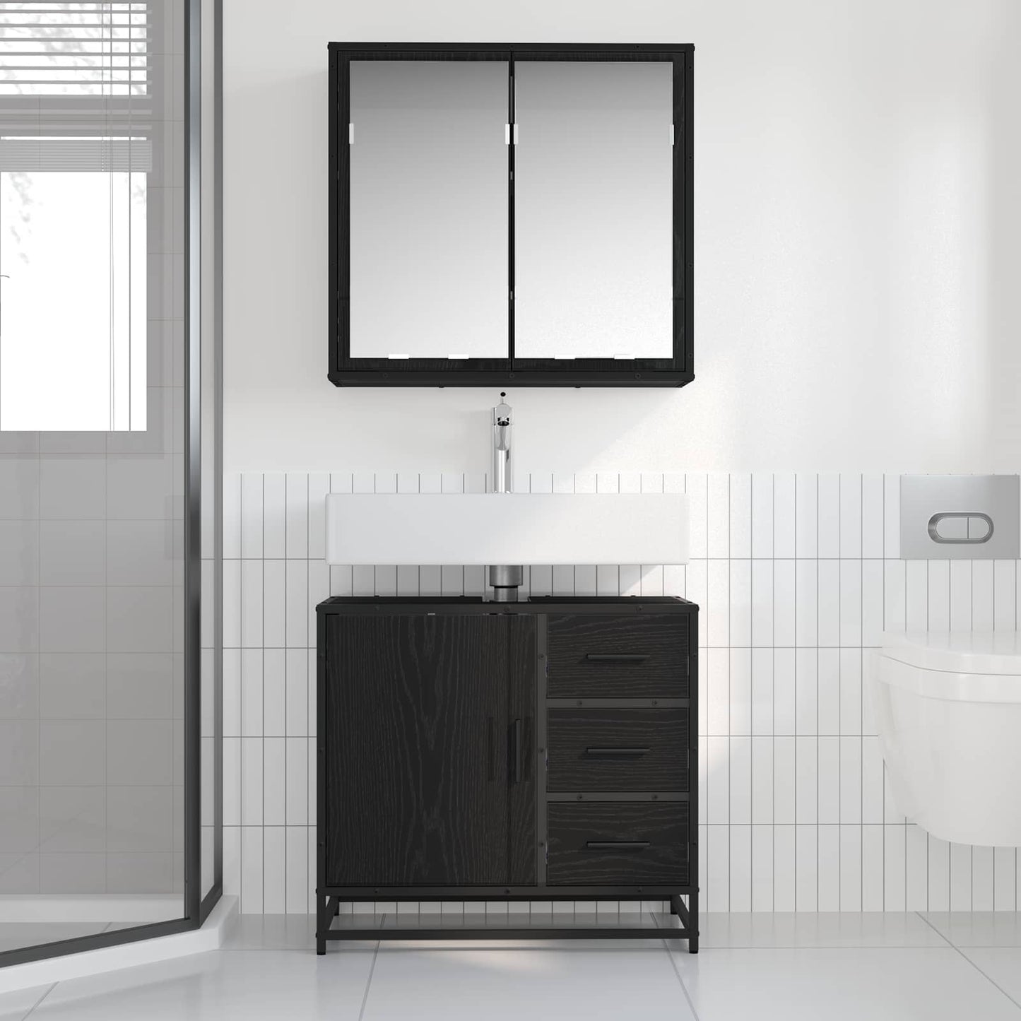 Bathroom Furniture Set 2 pcs Black oak Engineered wood