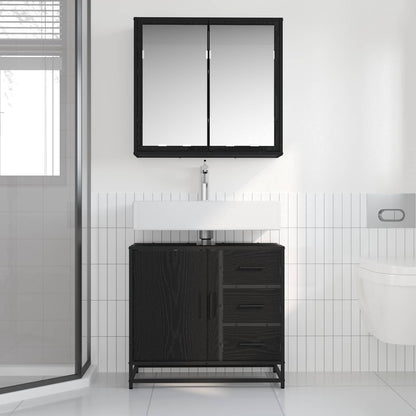 Bathroom Furniture Set 2 pcs Black oak Engineered wood