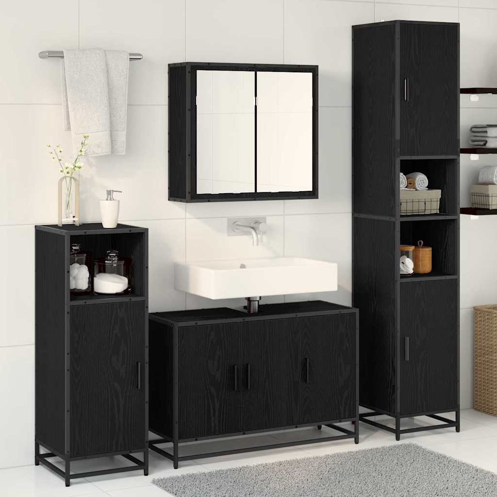 Bathroom Furniture Set 4 pcs Black Oak Engineered Wood