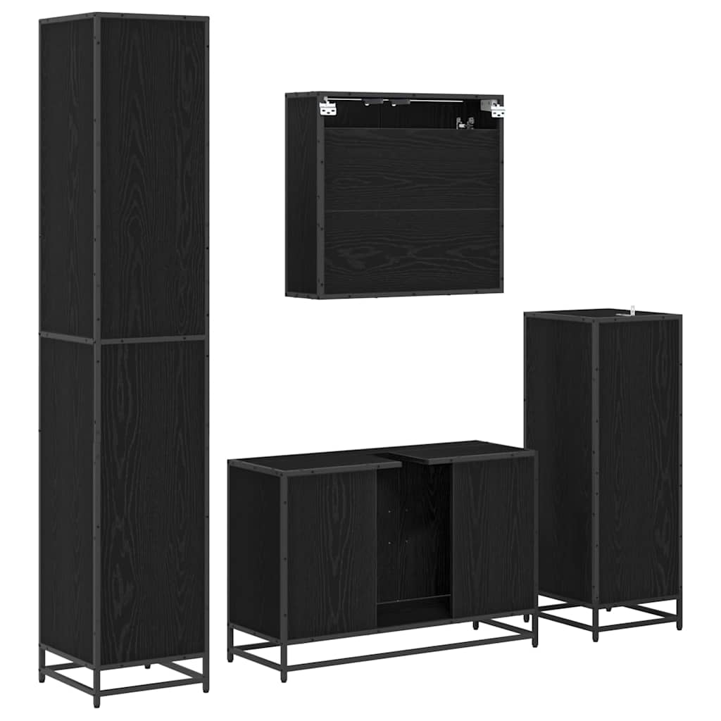 Bathroom Furniture Set 4 pcs Black Oak Engineered Wood