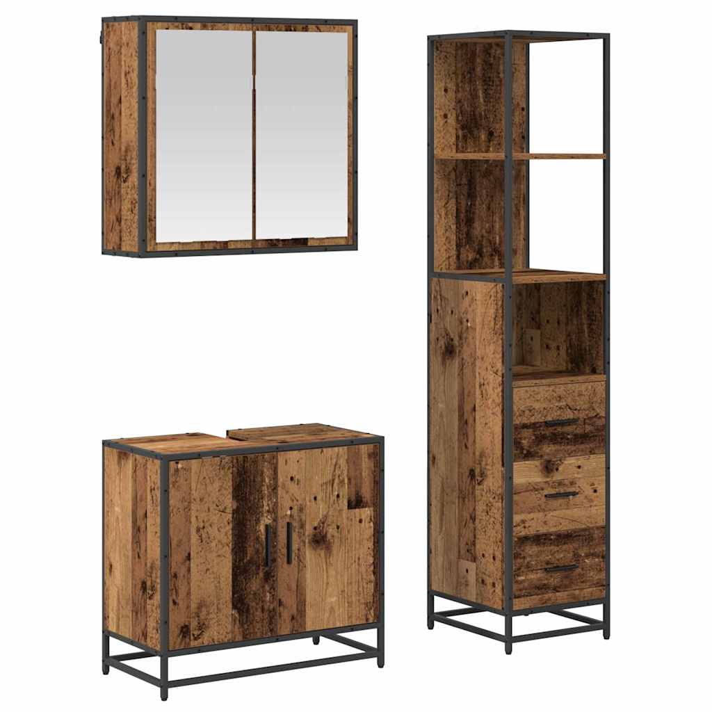 Bathroom Furniture Set with Door 3 pcs Old Wood Engineered Wood