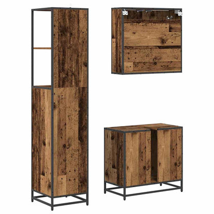 Bathroom Furniture Set with Door 3 pcs Old Wood Engineered Wood