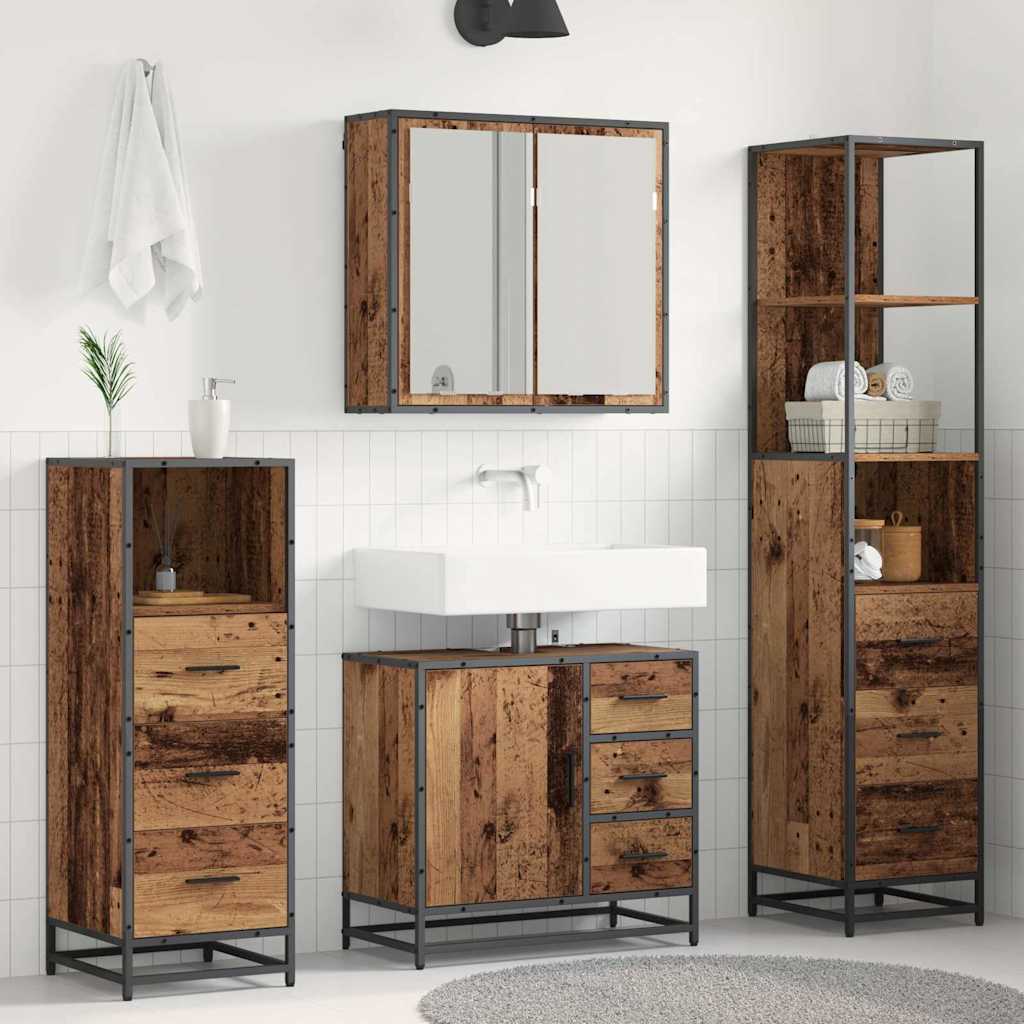 Bathroom Furniture Set with Door 4 pcs Old Wood Engineered Wood