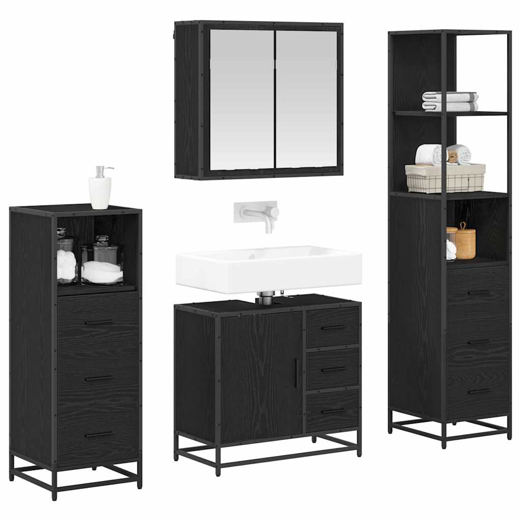 Bathroom Furniture Set 4 pcs Black Oak Engineered Wood