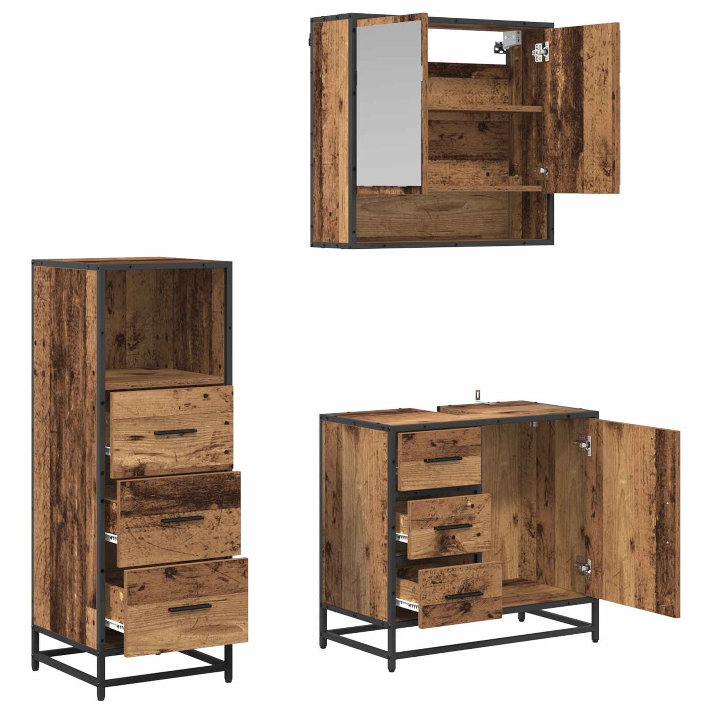Bathroom Furniture Set with Door 3 pcs Old Wood Engineered Wood