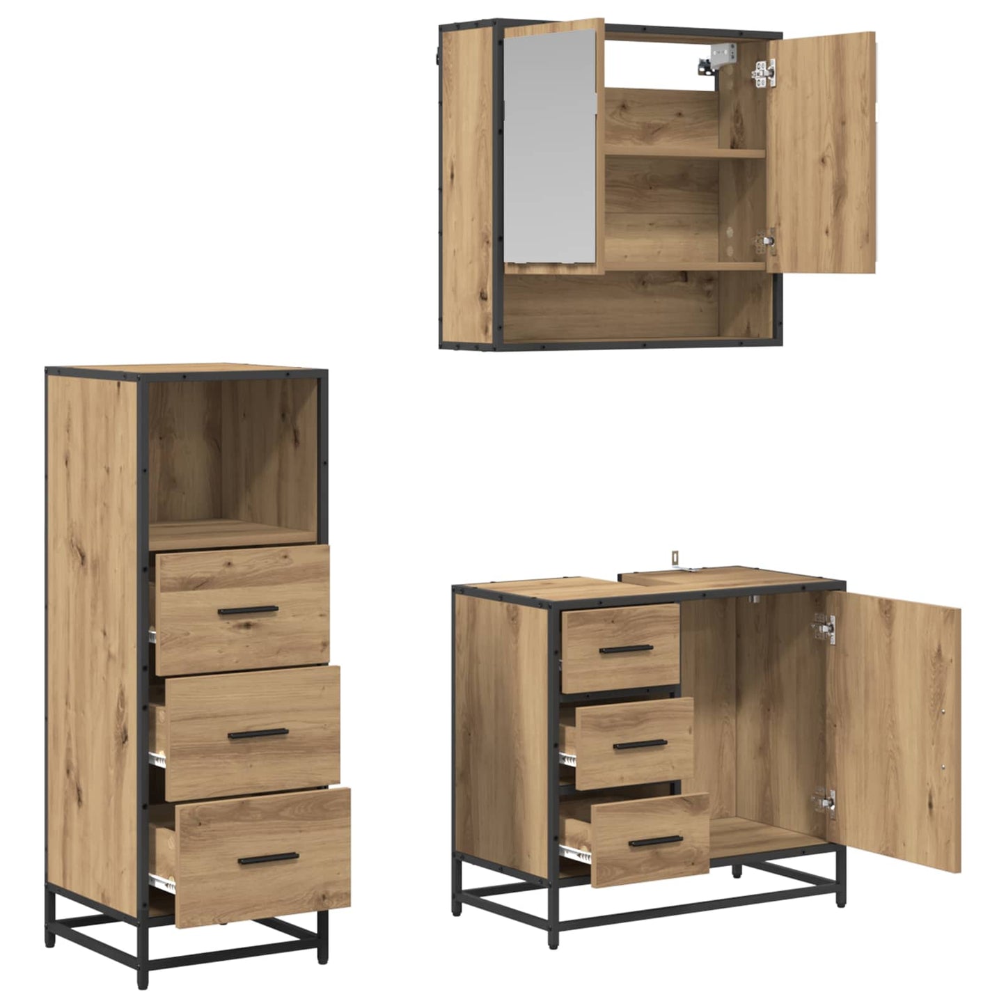 Bathroom Furniture Set 3 pcs Artisan Oak Engineered Wood