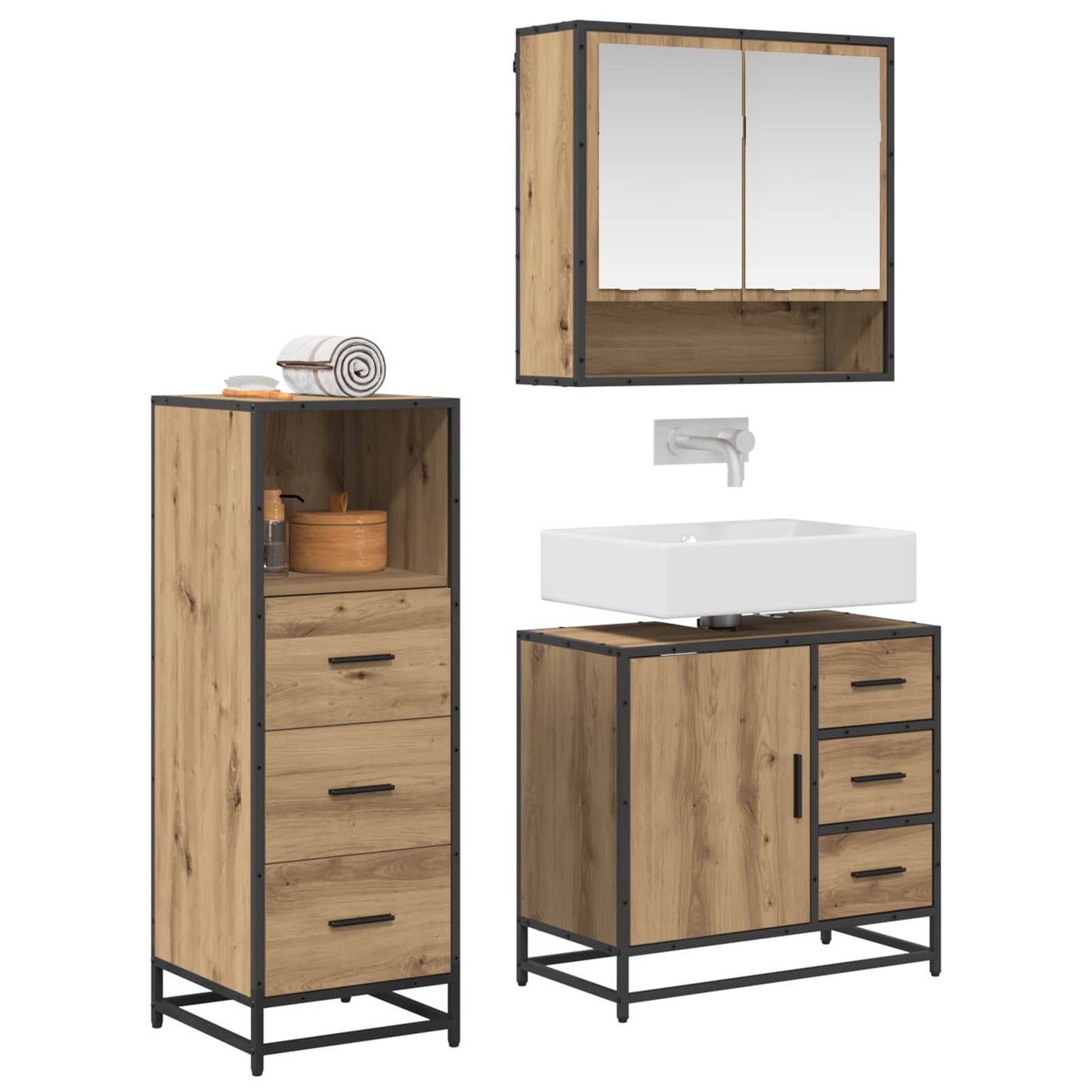 Bathroom Furniture Set 3 pcs Artisan Oak Engineered Wood