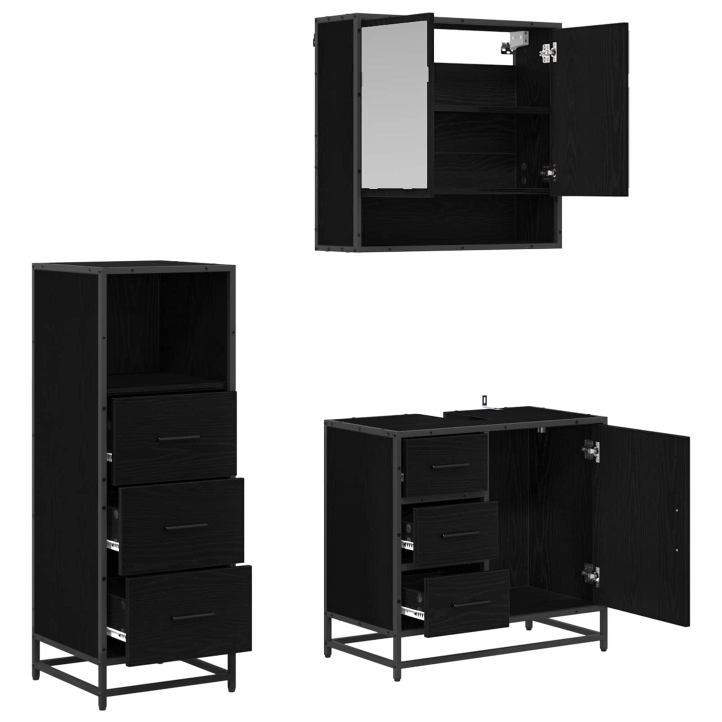 Bathroom Furniture Set 3 pcs Black Oak Engineered Wood