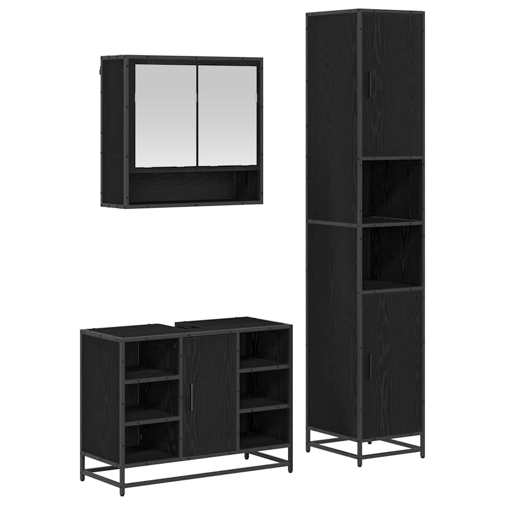 Bathroom Furniture Set 3 pcs Black Oak Engineered Wood