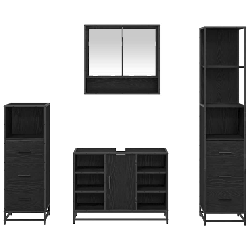 Bathroom Furniture Set 4 pcs Black Oak Engineered Wood