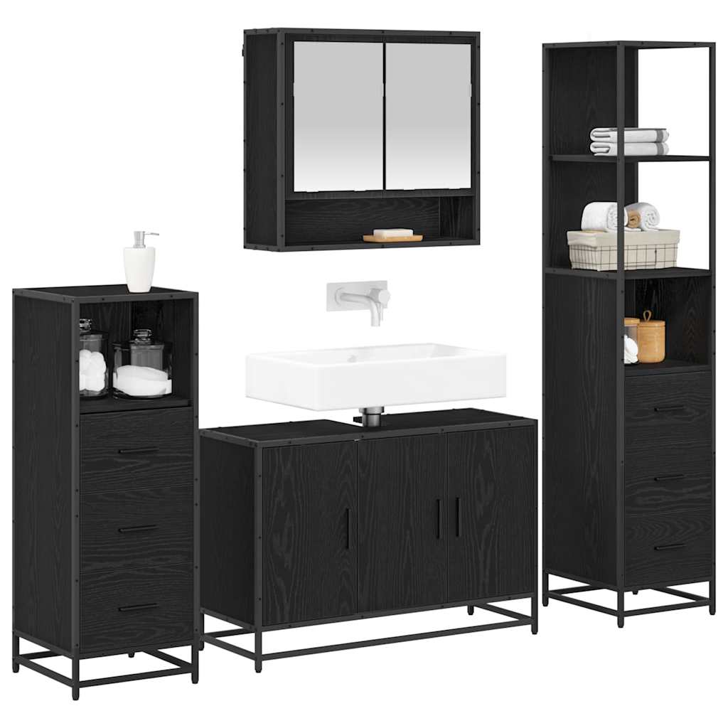 Bathroom Furniture Set 4 pcs Black Oak Engineered Wood
