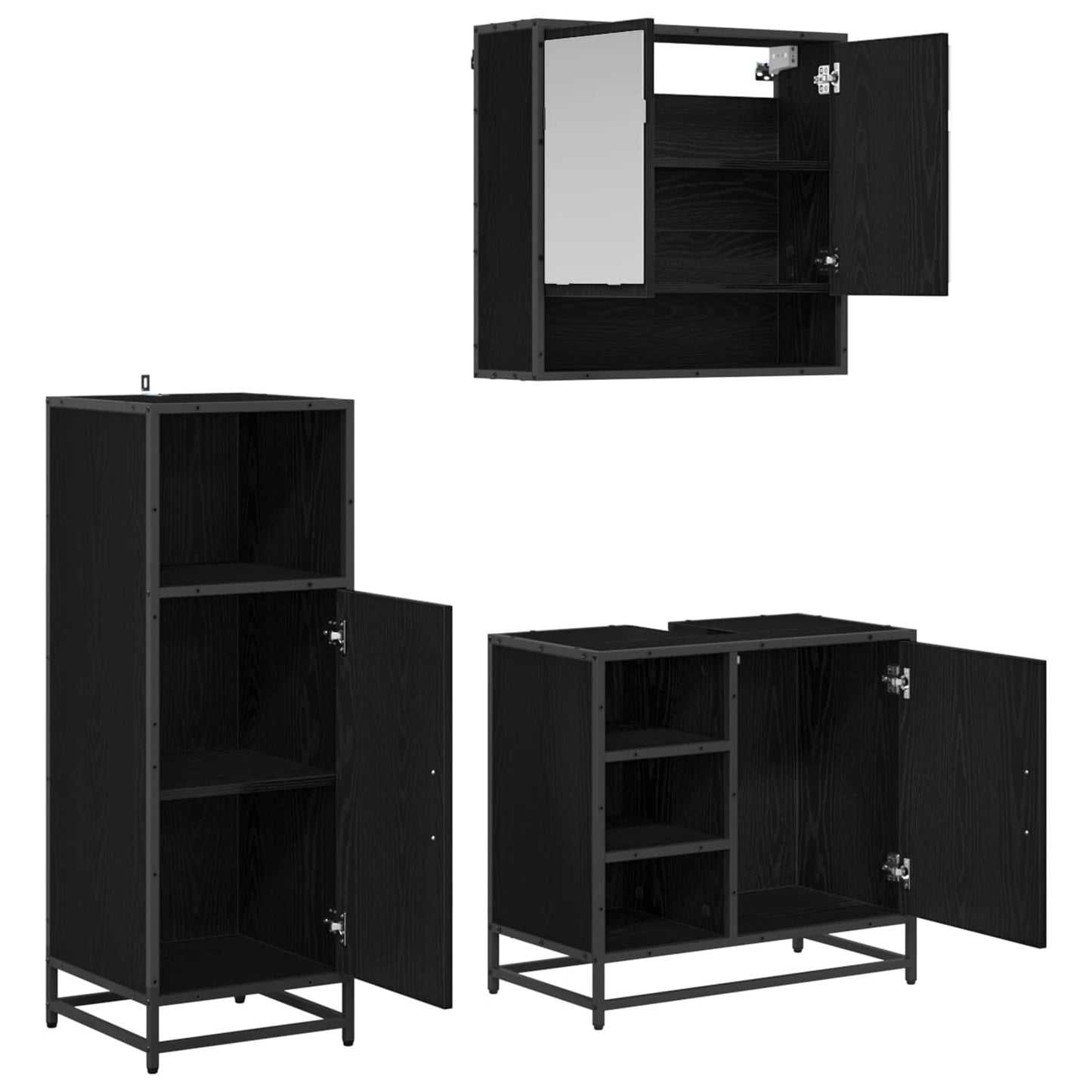 Bathroom Furniture Set 3 pcs Black Oak Engineered Wood