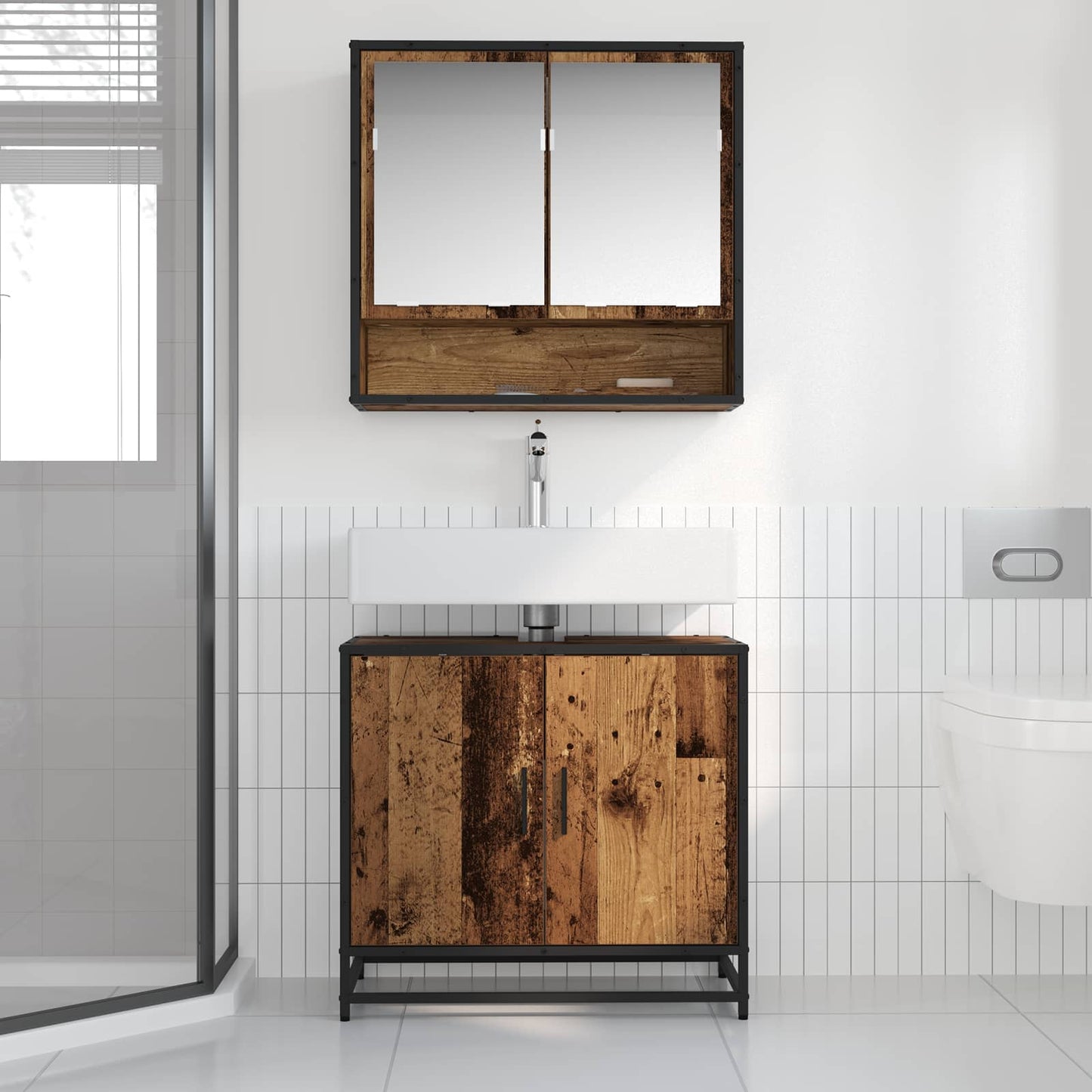 Bathroom Furniture Set with Door 2 pcs Old Wood Engineered Wood