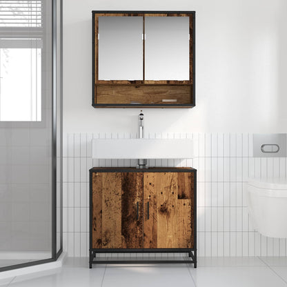 Bathroom Furniture Set with Door 2 pcs Old Wood Engineered Wood