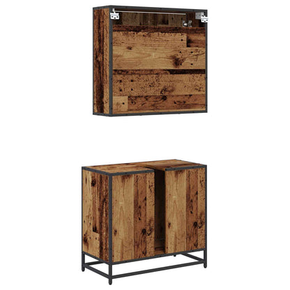 Bathroom Furniture Set with Door 2 pcs Old Wood Engineered Wood