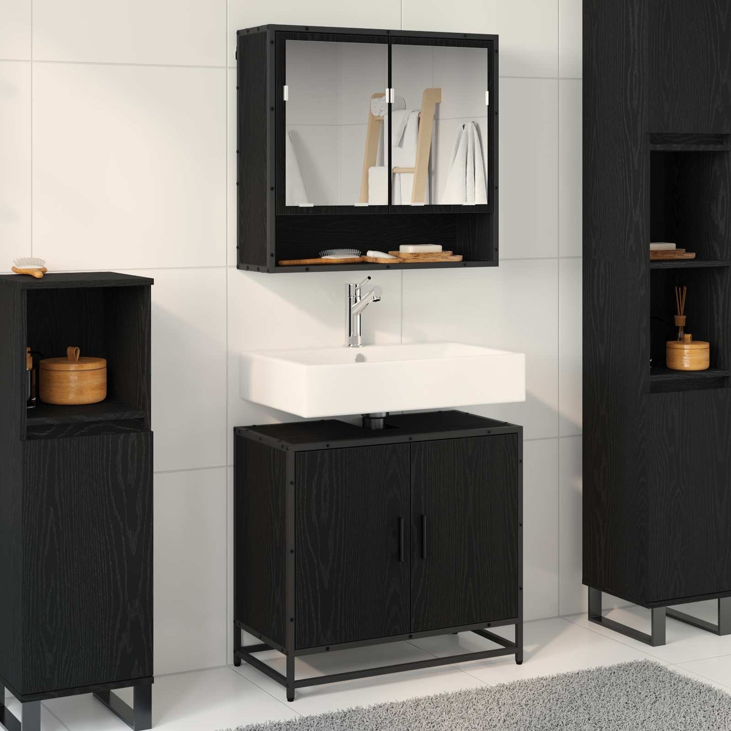 Bathroom Furniture Set 2 pcs Black Oak Engineered Wood