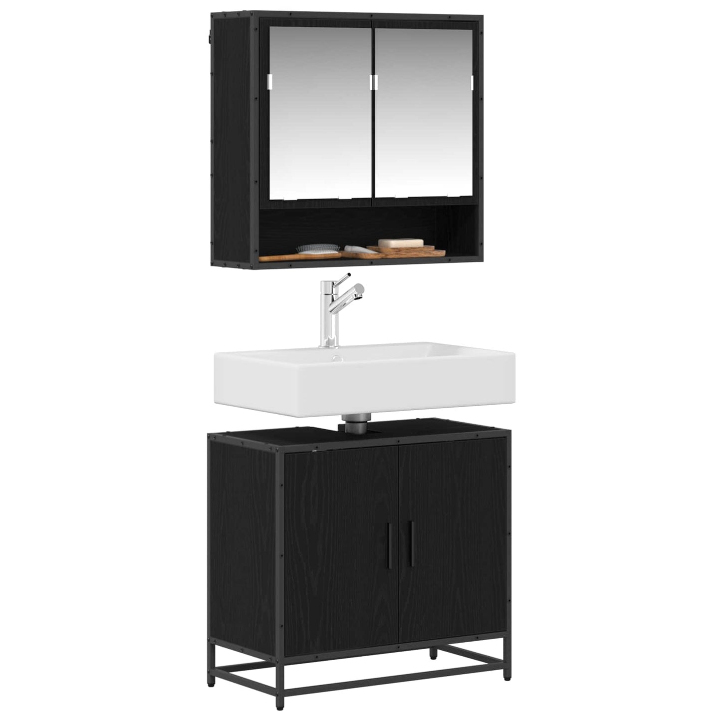 Bathroom Furniture Set 2 pcs Black Oak Engineered Wood