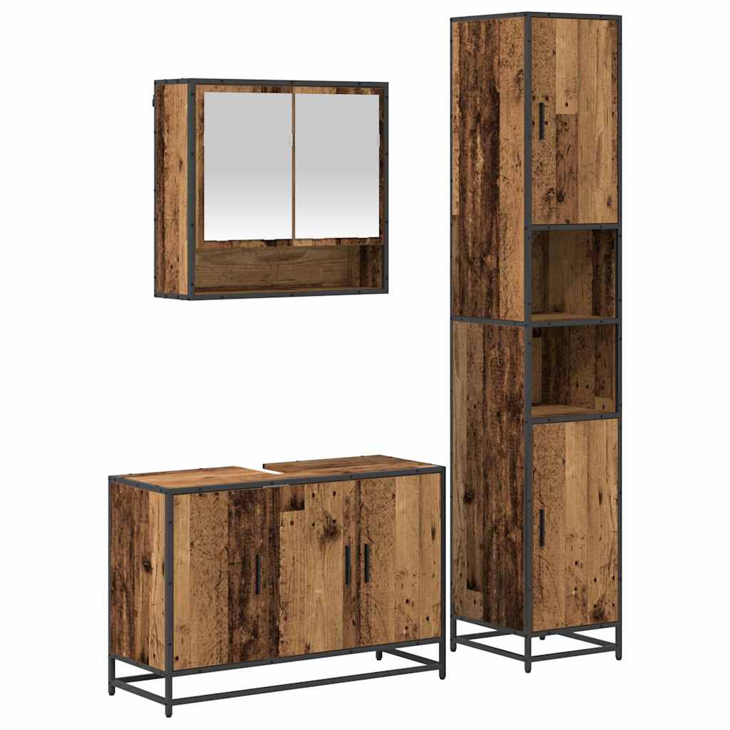 Bathroom Furniture Set with Door 3 pcs Old Wood Engineered Wood