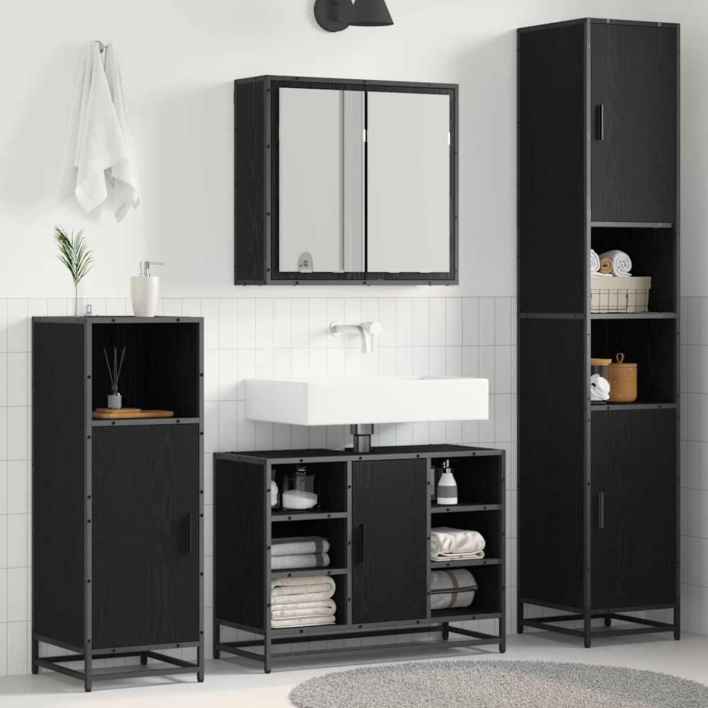 Bathroom Furniture Set 4 pcs Black Oak Engineered Wood